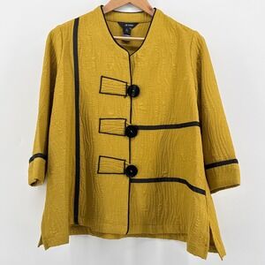 Ali Miles Womens PL Mustard Yellow Textured Art Wear Button Front Tunic Jacket